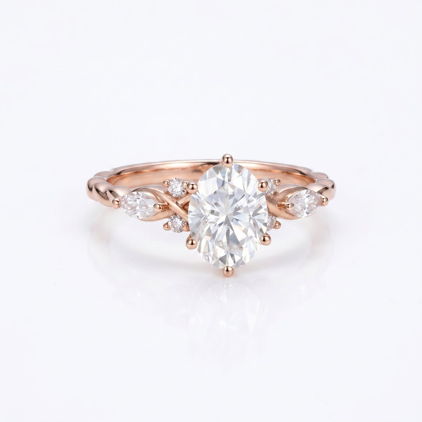 1.210 CT Oval Lab Grown Diamond Engagement Ring -  14K Gold Floral Ring