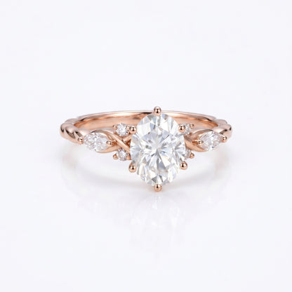1.210 CT Oval Lab Grown Diamond Engagement Ring -  14K Gold Floral Ring