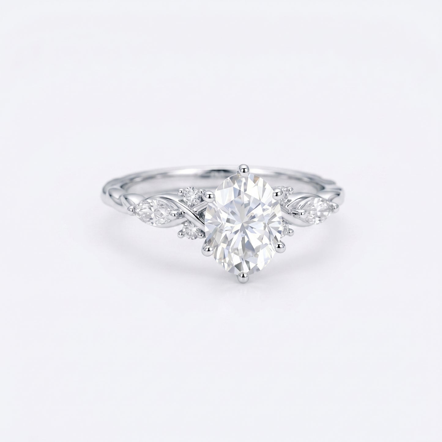 1.210 CT Oval Lab Grown Diamond Engagement Ring -  14K Gold Floral Ring