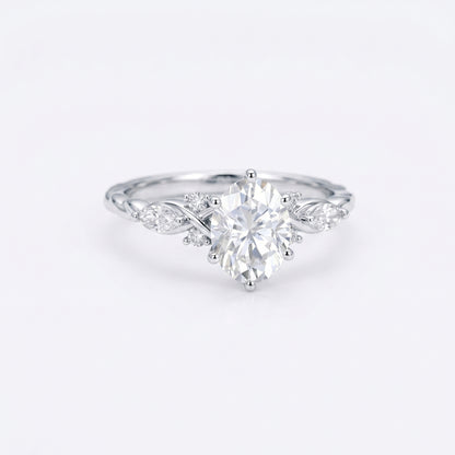 1.210 CT Oval Lab Grown Diamond Engagement Ring -  14K Gold Floral Ring