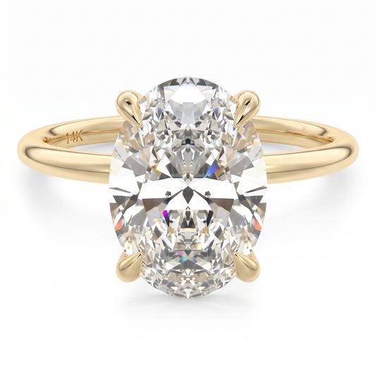 14K Solid Gold Ring 2 ct Oval Cut Lab-Grown Diamond Wedding Ring