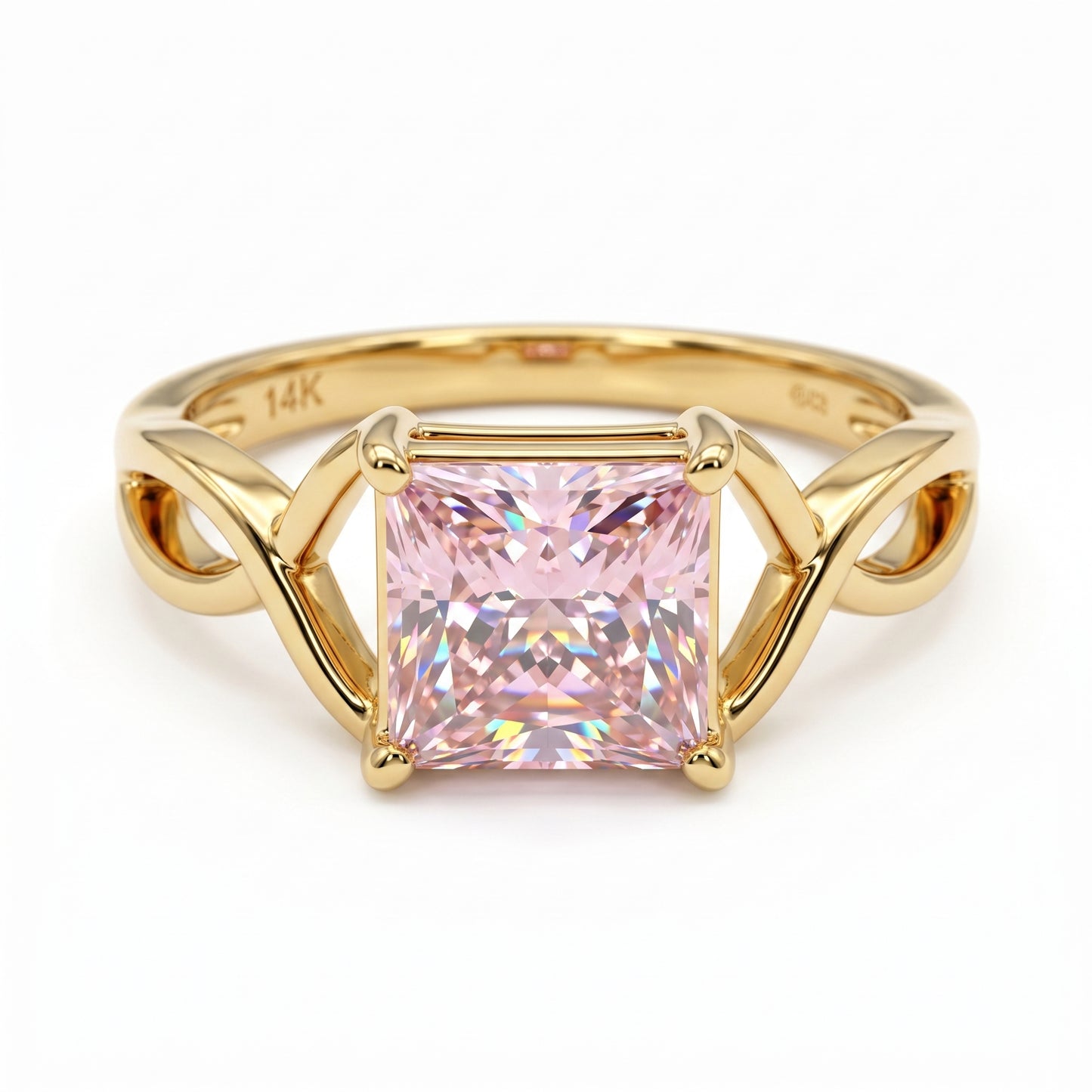 2.00 CT Pink Lab Grown Diamond Engagement Ring, Infinity Gold Ring