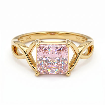2.00 CT Pink Lab Grown Diamond Engagement Ring, Infinity Gold Ring