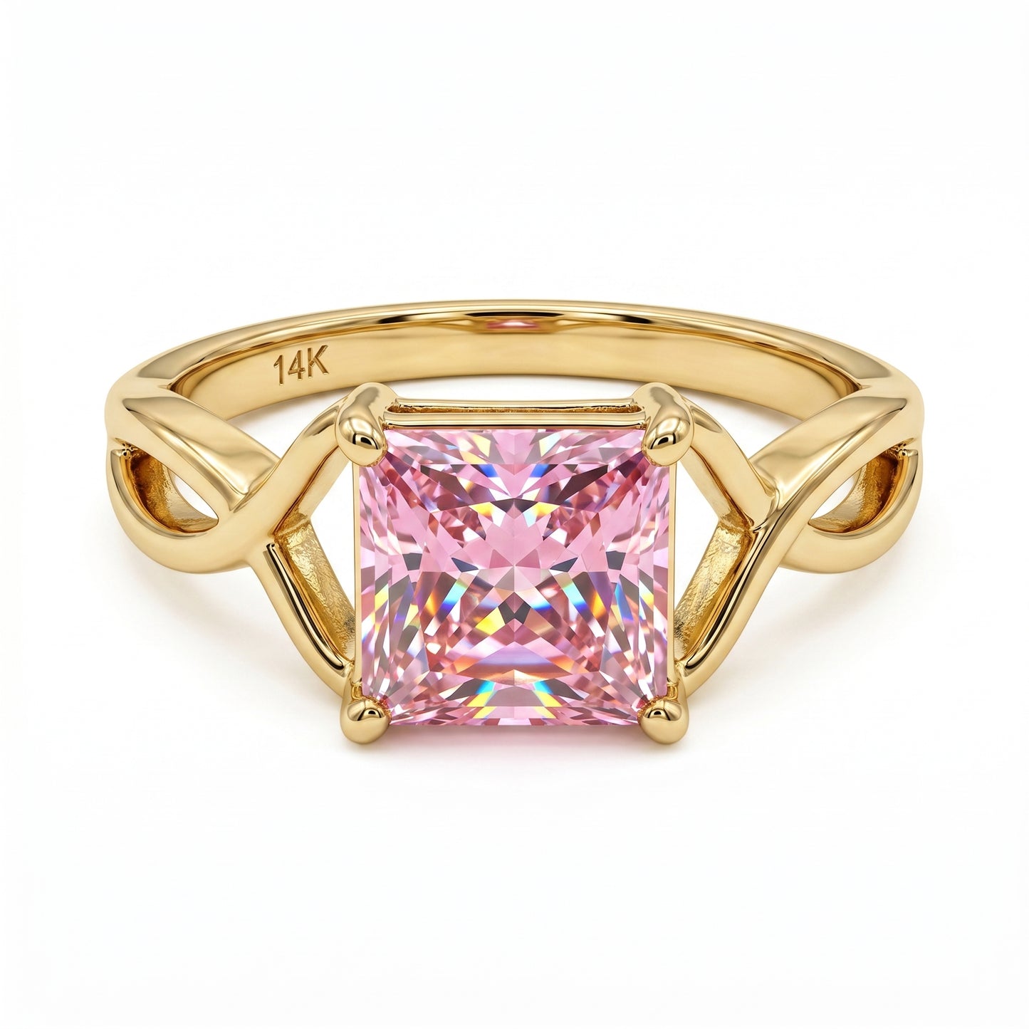 2.00 CT Pink Lab Grown Diamond Engagement Ring, Infinity Gold Ring