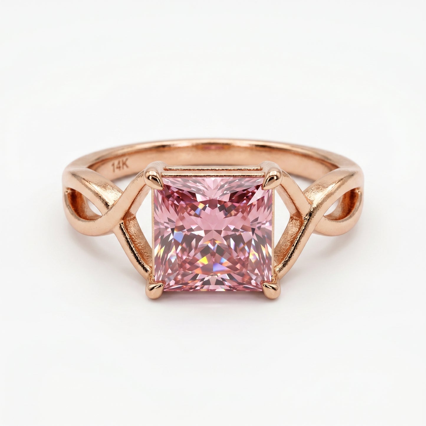 2.00 CT Pink Lab Grown Diamond Engagement Ring, Infinity Gold Ring