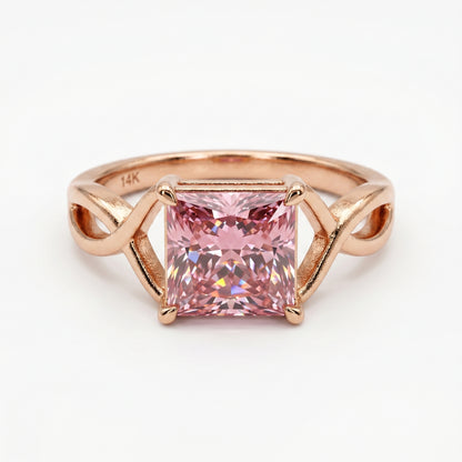 2.00 CT Pink Lab Grown Diamond Engagement Ring, Infinity Gold Ring