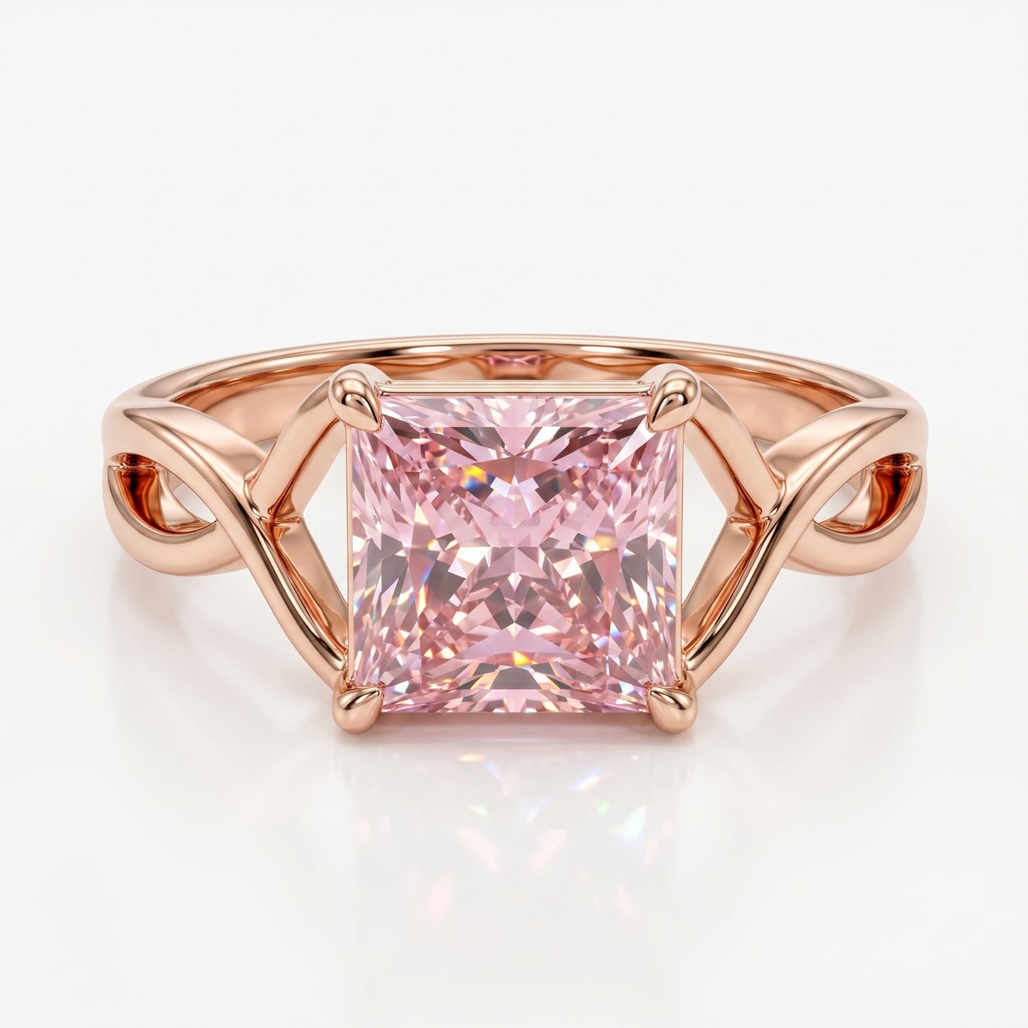 2.00 CT Pink Lab Grown Diamond Engagement Ring, Infinity Gold Ring