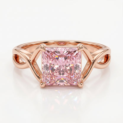 2.00 CT Pink Lab Grown Diamond Engagement Ring, Infinity Gold Ring