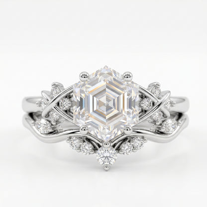 1.17 Ct Hexagon Lab Grown Diamond Art Deco Ring Set