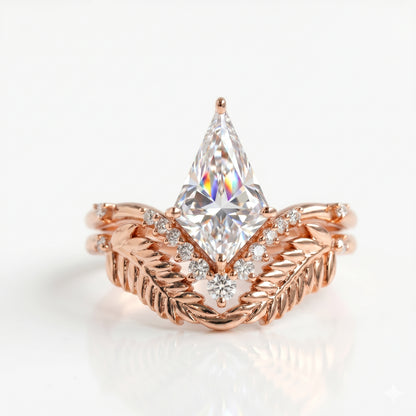 2.30 Ct Kite Cut Lab Grown Diamond Leaf Bridal Ring Set