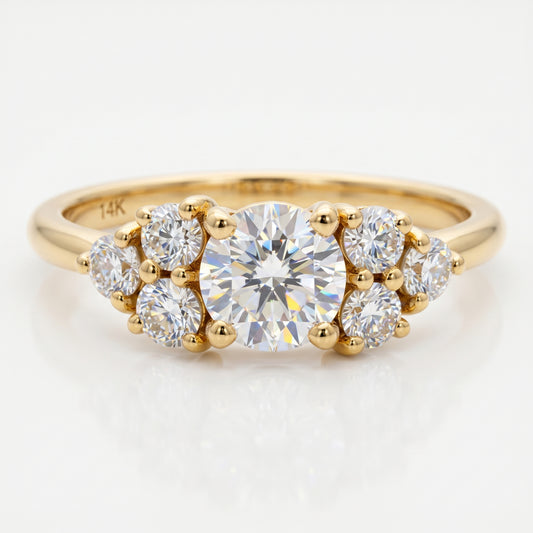1.30 Ct Round Cluster Lab Grown Diamond Engagement Ring