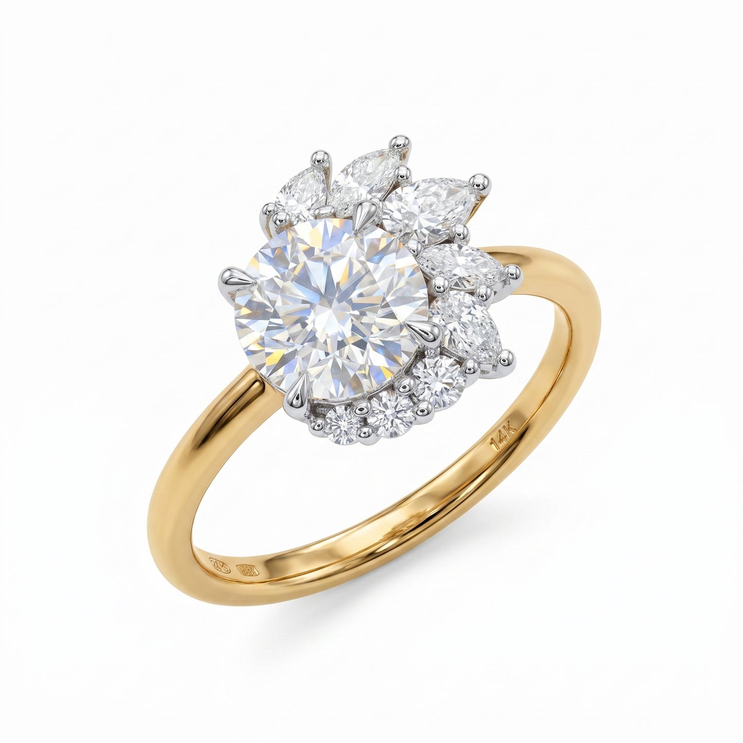 1.30CT Round Cut Cluster Engagement Ring
