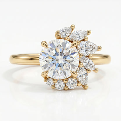 1.30CT Round Cut Cluster Engagement Ring