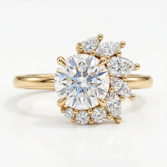 1.30CT Round Cut Cluster Engagement Ring