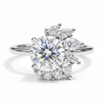 1.30CT Round Cut Cluster Engagement Ring