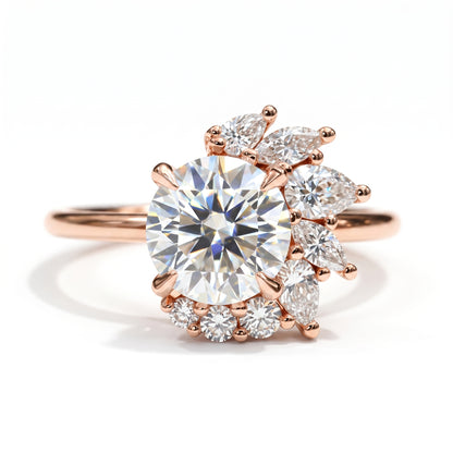 1.30CT Round Cut Cluster Engagement Ring
