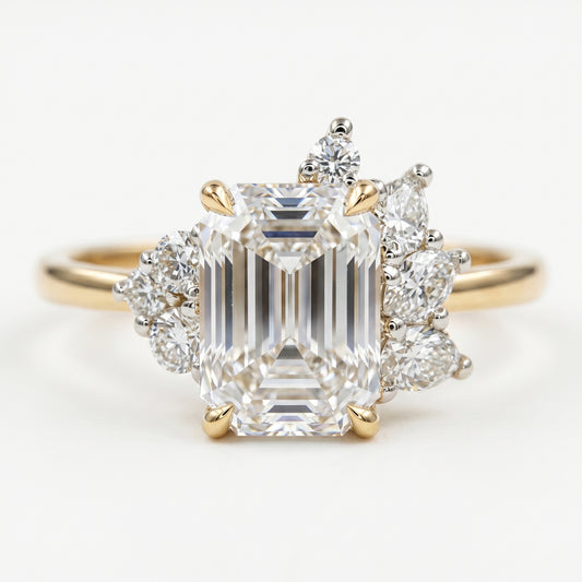 1.600ct Emerald Cut Three Stone Cluster Engagement Ring