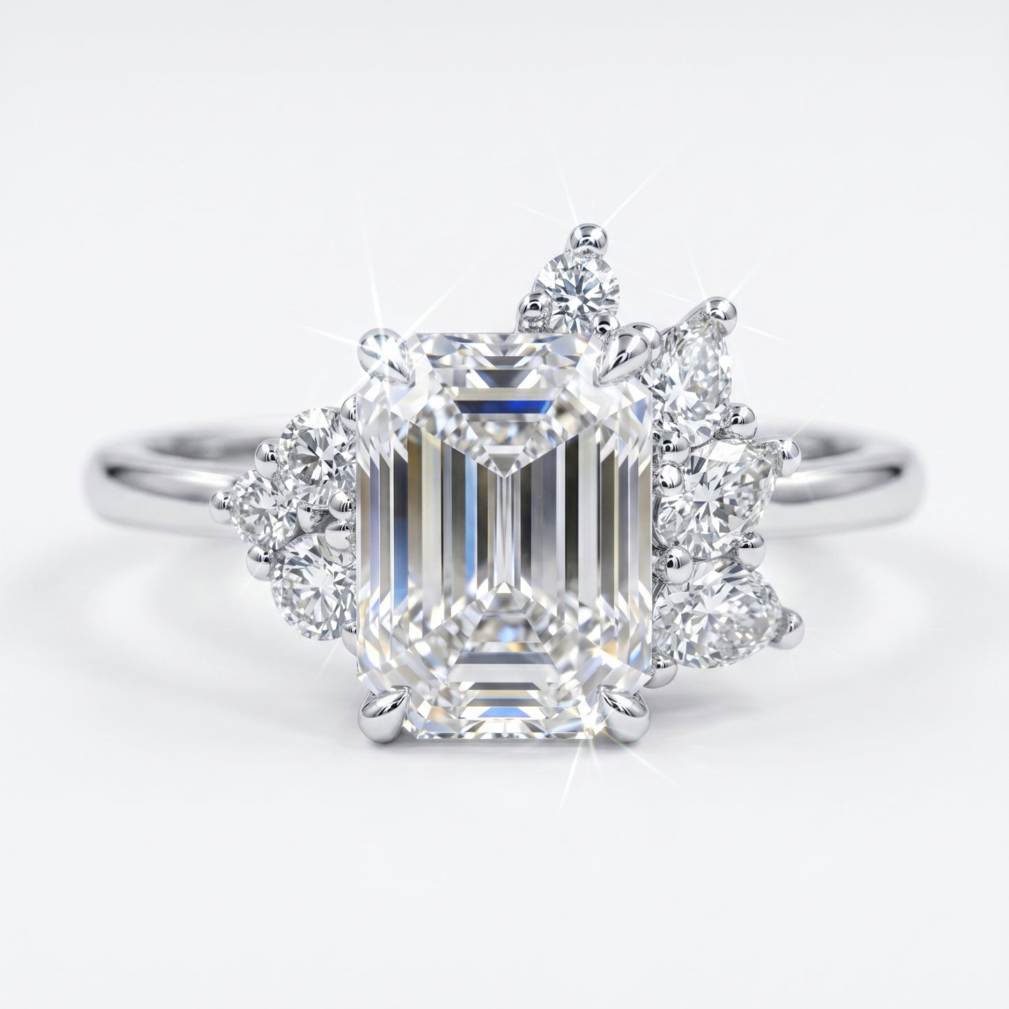 1.600ct Emerald Cut Three Stone Cluster Engagement Ring