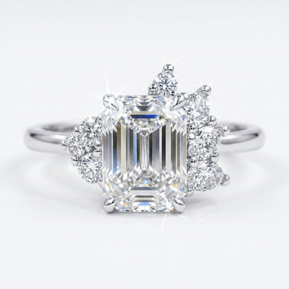 1.600ct Emerald Cut Three Stone Cluster Engagement Ring