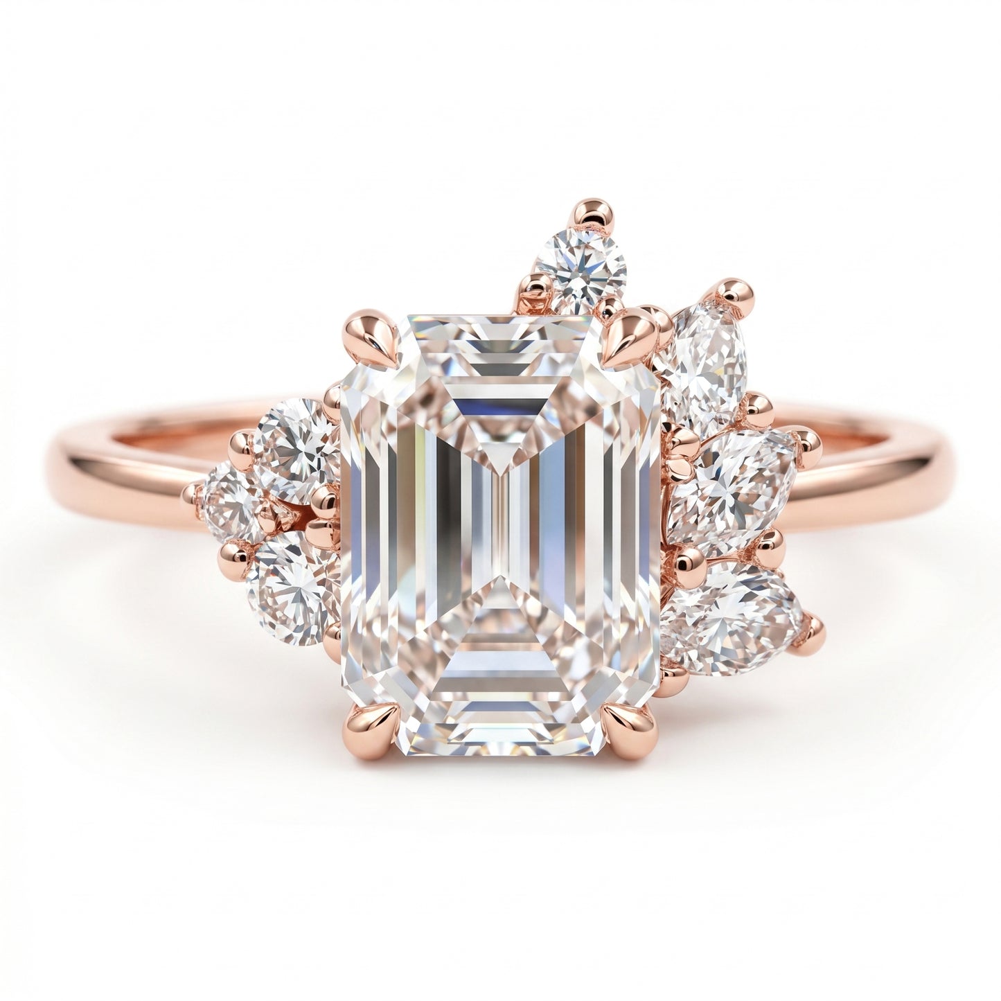 1.600ct Emerald Cut Three Stone Cluster Engagement Ring
