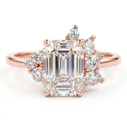 1.600ct Emerald Cut Three Stone Cluster Engagement Ring