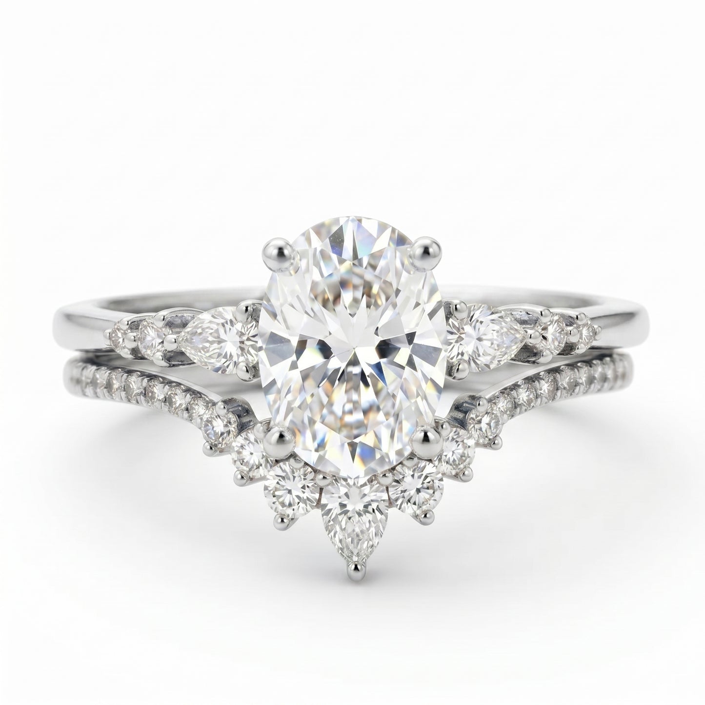 1.61 CT Oval Halo Engagement Ring Set