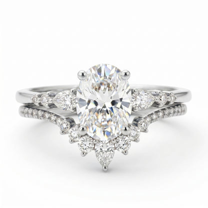 1.61 CT Oval Halo Engagement Ring Set