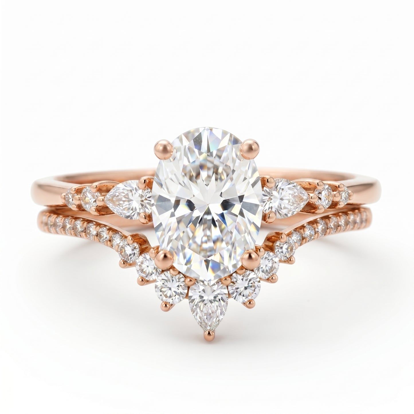1.61 CT Oval Halo Engagement Ring Set