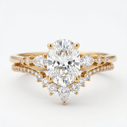 1.61 CT Oval Halo Engagement Ring Set