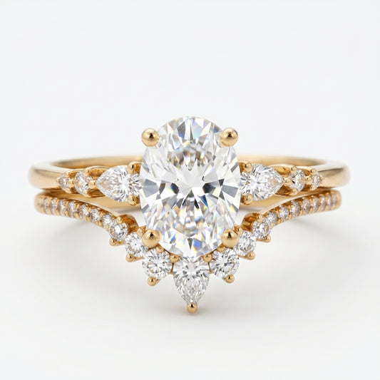 1.61 CT Oval Halo Engagement Ring Set