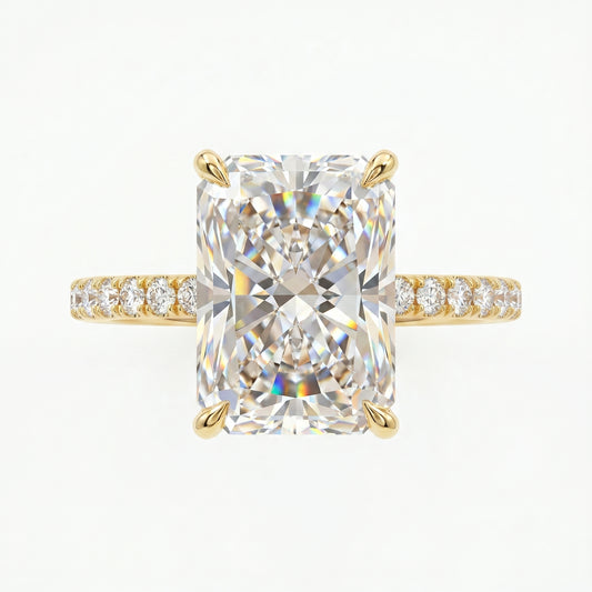 2.30 CT Radiant Cut Lab Grown Hidden Halo Diamond Engagement Ring
