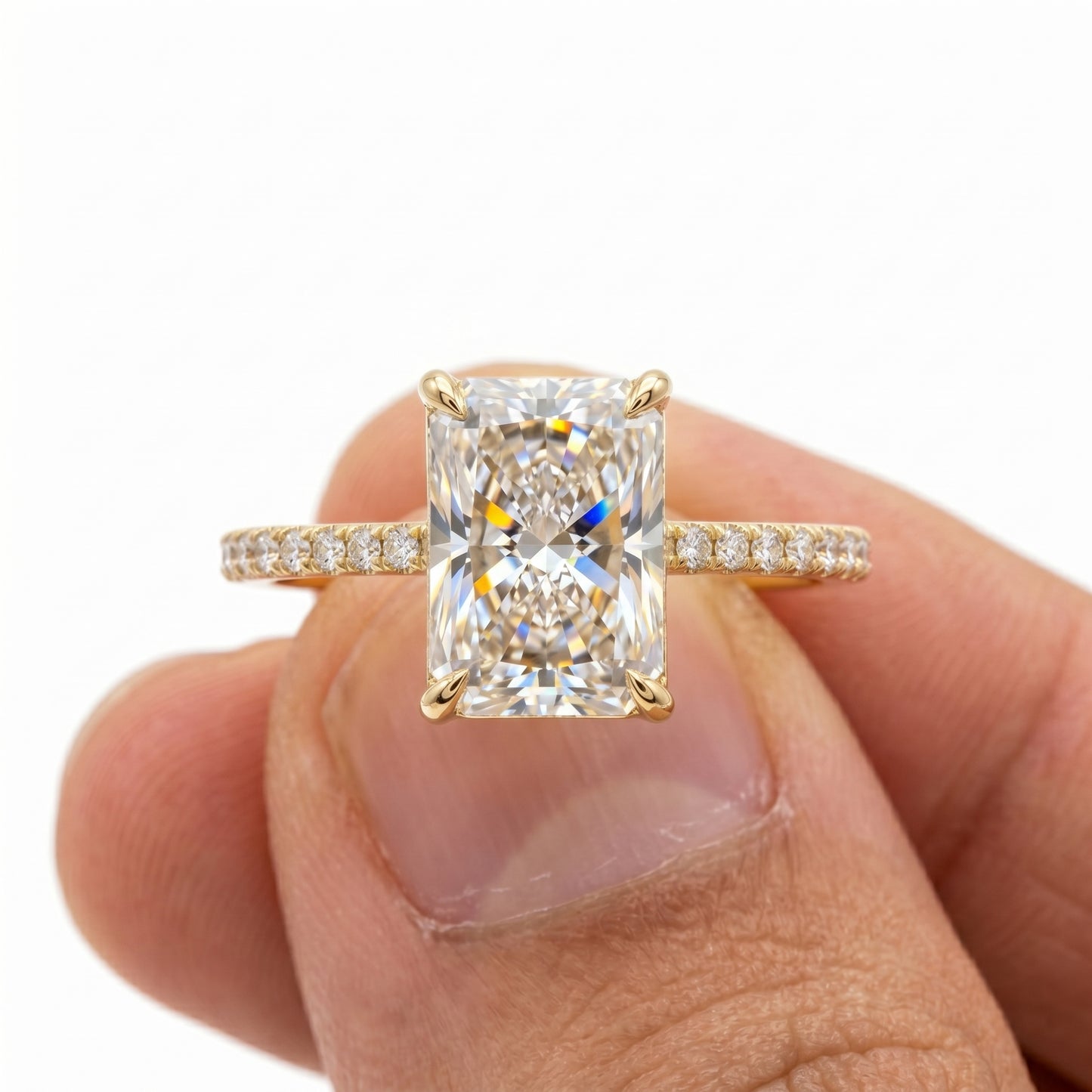 2.30 CT Radiant Cut Lab Grown Hidden Halo Diamond Engagement Ring