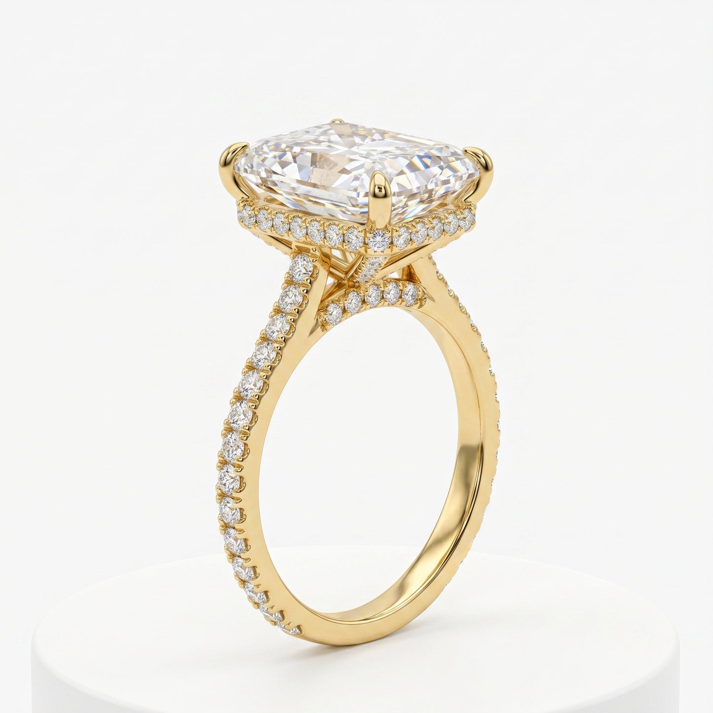 2.30 CT Radiant Cut Lab Grown Hidden Halo Diamond Engagement Ring