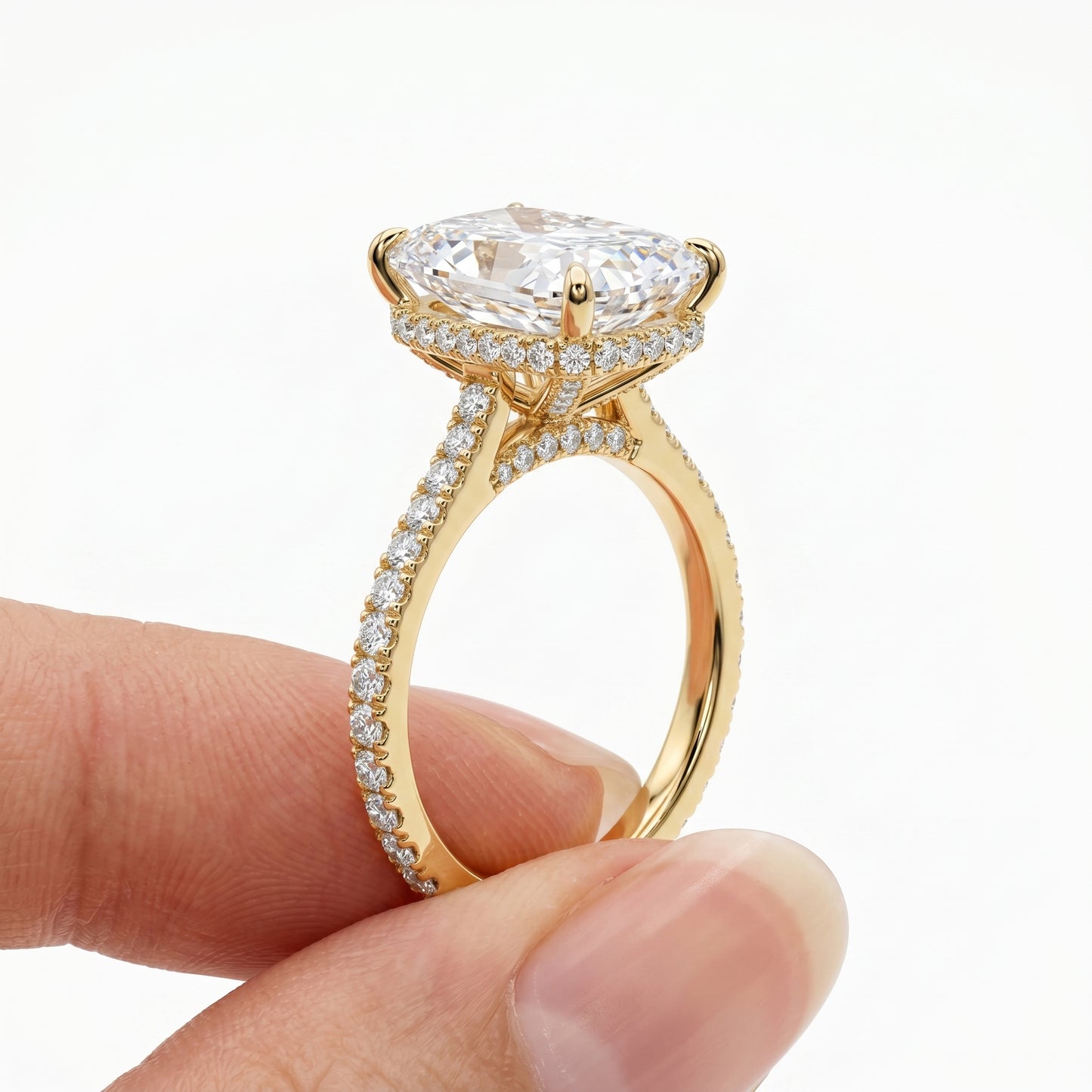 2.30 CT Radiant Cut Lab Grown Hidden Halo Diamond Engagement Ring