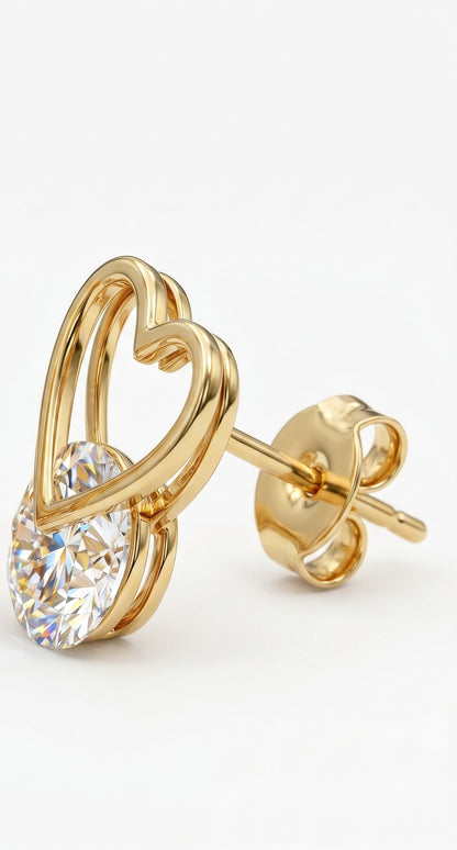 2.00ct Heart Lab Grown Diamond Stud Earrings, 14K Gold Diamond Earrings