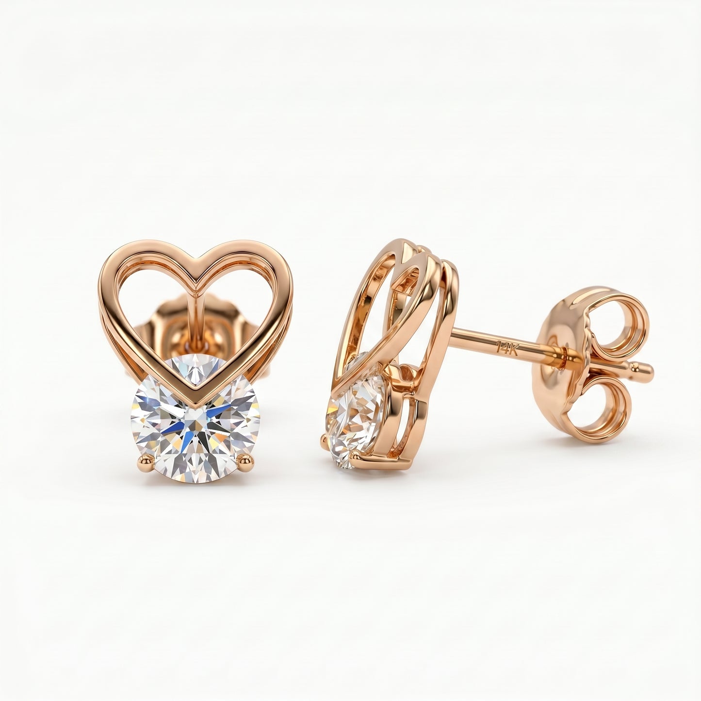 2.00ct Heart Lab Grown Diamond Stud Earrings, 14K Gold Diamond Earrings
