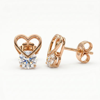 2.00ct Heart Lab Grown Diamond Stud Earrings, 14K Gold Diamond Earrings