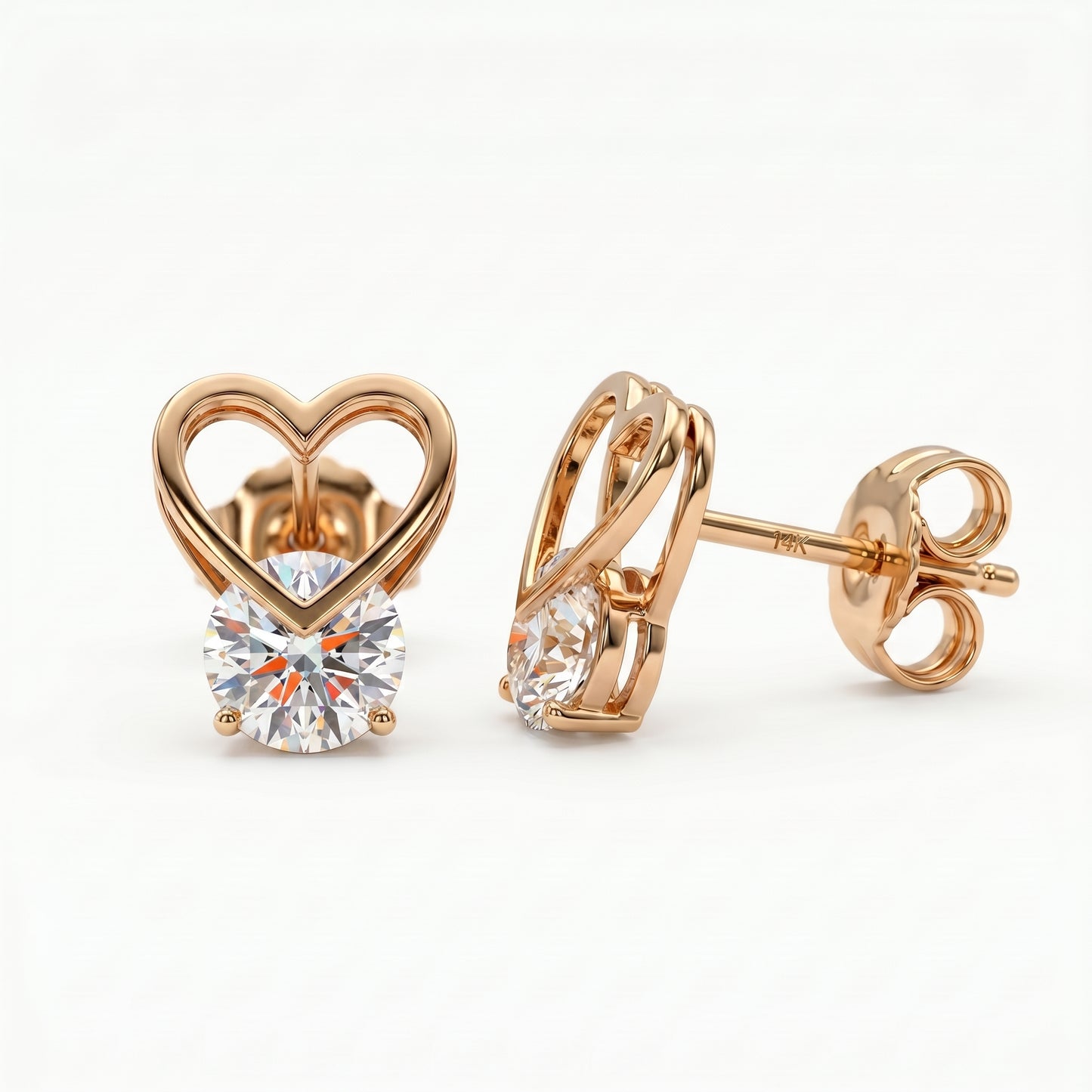 2.00ct Heart Lab Grown Diamond Stud Earrings, 14K Gold Diamond Earrings