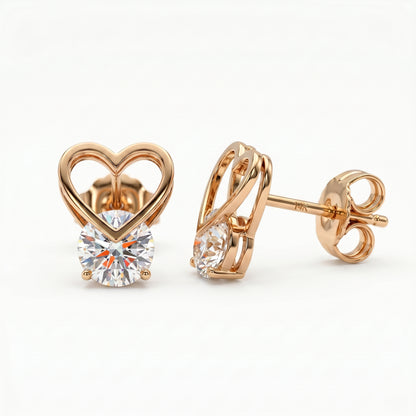 2.00ct Heart Lab Grown Diamond Stud Earrings, 14K Gold Diamond Earrings