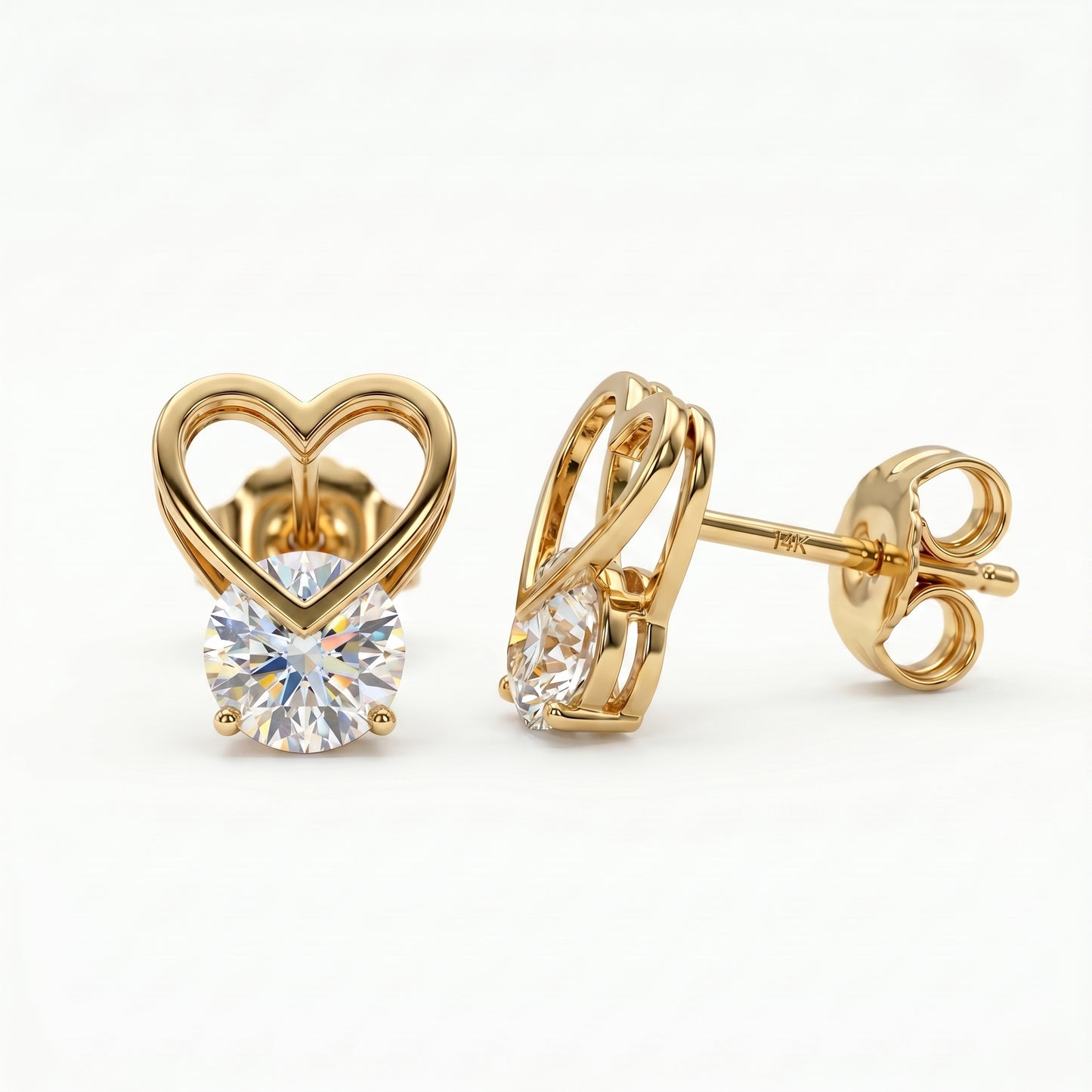 2.00ct Heart Lab Grown Diamond Stud Earrings, 14K Gold Diamond Earrings