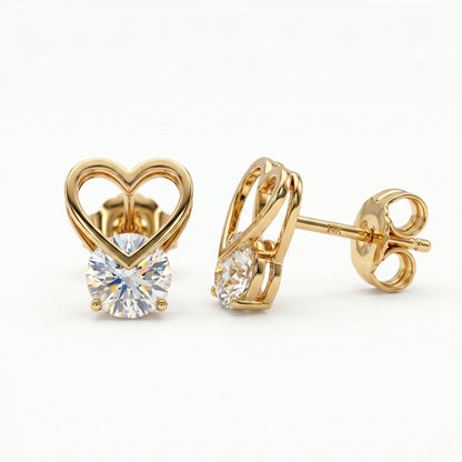2.00ct Heart Lab Grown Diamond Stud Earrings, 14K Gold Diamond Earrings