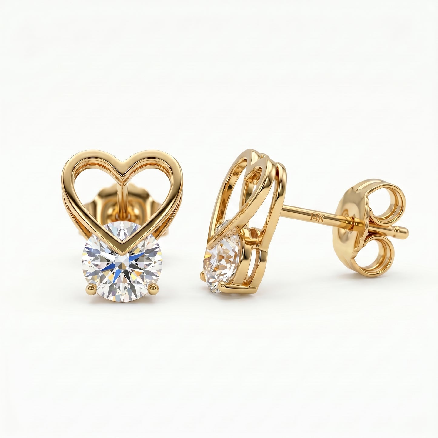 2.00ct Heart Lab Grown Diamond Stud Earrings, 14K Gold Diamond Earrings