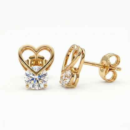 2.00ct Heart Lab Grown Diamond Stud Earrings, 14K Gold Diamond Earrings