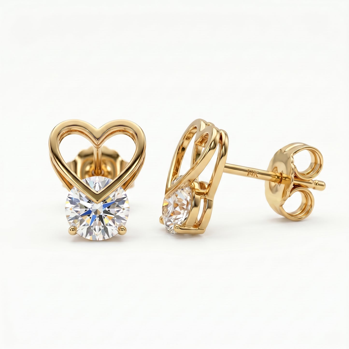 2.00ct Heart Lab Grown Diamond Stud Earrings, 14K Gold Diamond Earrings