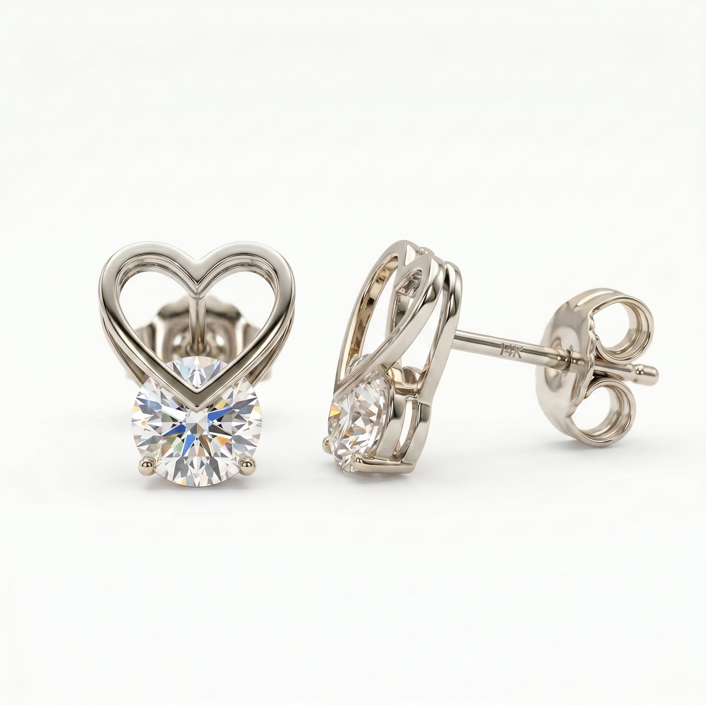 2.00ct Heart Lab Grown Diamond Stud Earrings, 14K Gold Diamond Earrings