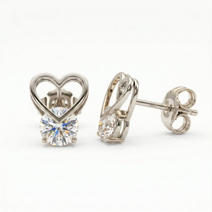 2.00ct Heart Lab Grown Diamond Stud Earrings, 14K Gold Diamond Earrings