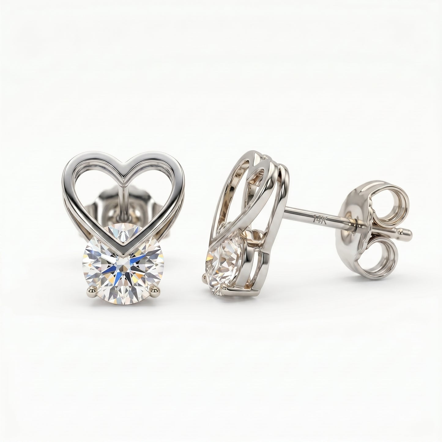 2.00ct Heart Lab Grown Diamond Stud Earrings, 14K Gold Diamond Earrings