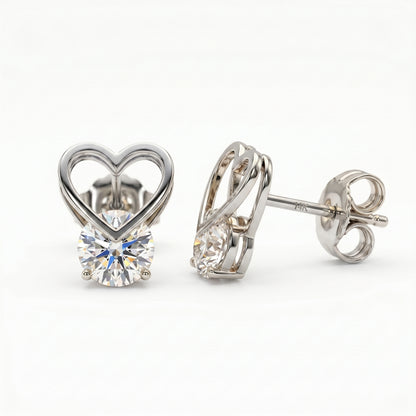 2.00ct Heart Lab Grown Diamond Stud Earrings, 14K Gold Diamond Earrings