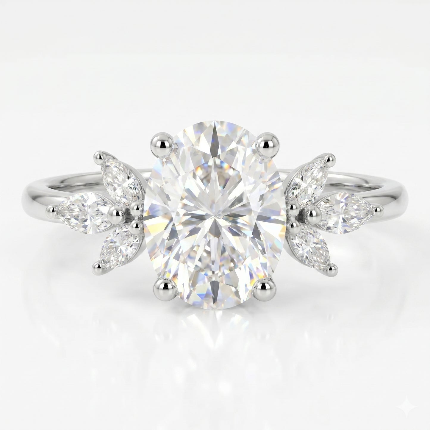 1.25 ct Oval Cut Lab Grown Diamond Engagement Ring • Vintage Marquise Diamond Cluster