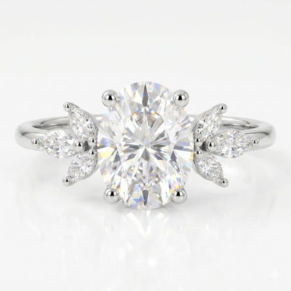 1.25 ct Oval Cut Lab Grown Diamond Engagement Ring • Vintage Marquise Diamond Cluster
